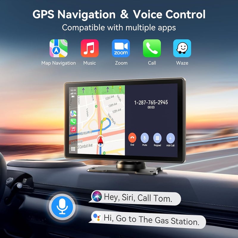 Carpeer Portable Wireless Carplay Screen for Car, 8.98" Car Play Touchscreen Supports 4K Dash Cam & 1080P Backup Camera, Carplay, Android Auto,Mirror Link,GPS Navigation, Voice Control (8.98inch) - Image 3